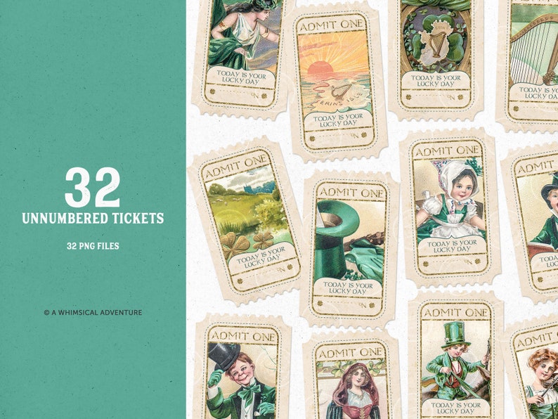 Irish Ephemera, St Patricks Day Tickets, Today Is Your Lucky Day, Saint Patrick Digital Paper Crafting, Printable Irish Journal Paper, Luck image 3