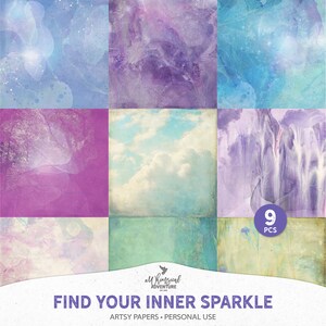 Confezione di carta per scrapbooking digitale Unicorn Pastel Goth 12x12, texture minerali cristalline iridescenti, download immediato