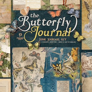 Kit diario spazzatura stampabile a forma di farfalla, pagine di diario digitale Cottagecore, pacchetto di effimere di farfalle vittoriane vintage, arte multimediale mista