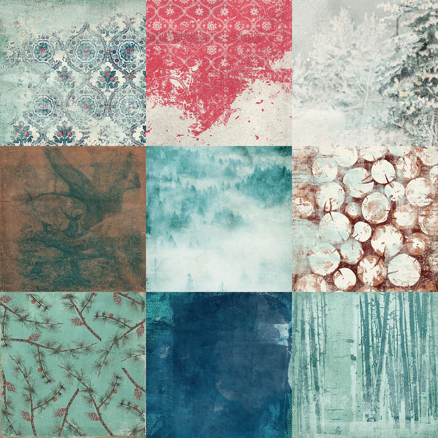 Winter Woodland Paper Rustic Patterns Vintage Snow | Etsy