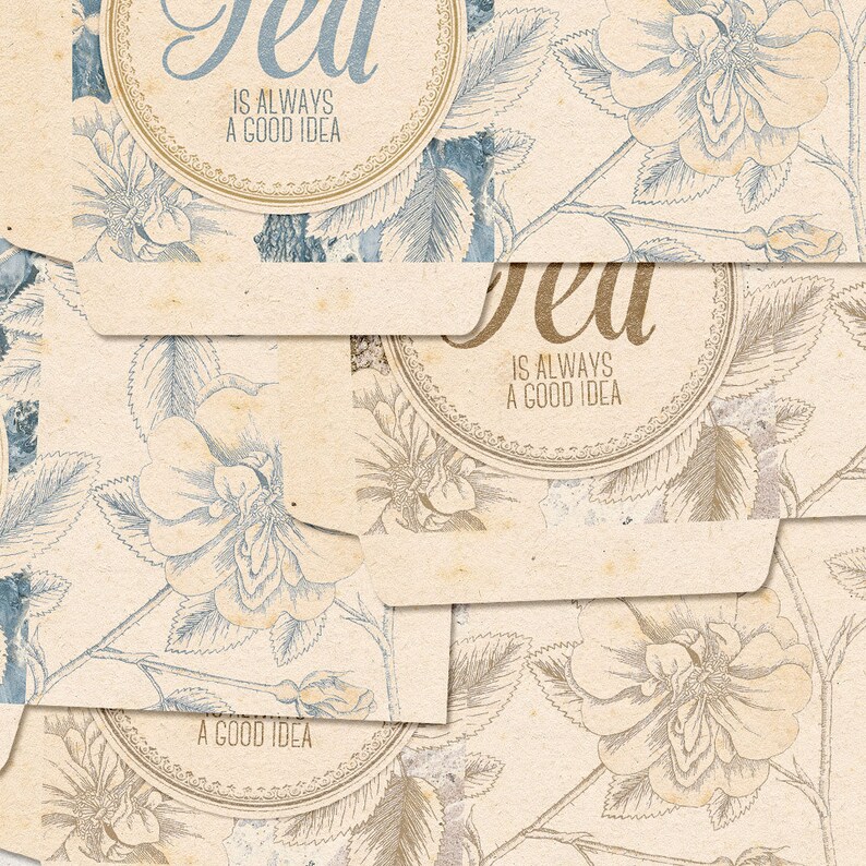 May include: A stack of vintage-style cards with a floral design and the text "Tea is always a good idea".