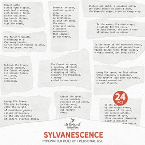 Sylvanescence forêt enchantée machine à écrire poésie et invites du Journal, téléchargement numérique Forestcore versets Scrapbooking Clipart PNG