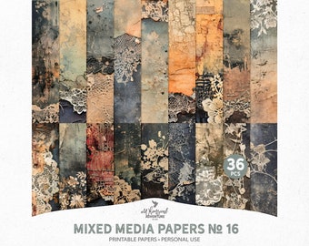 Grunge Printable Mixed Media Art Collage Scrapbook Paper, Digital Download Vintage Style Fall Halloween Backgrounds For Art Or Junk Journal