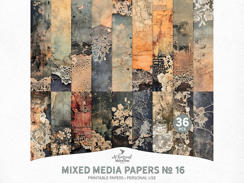 Grunge Printable Mixed Media Art Collage Scrapbook Paper, Digital Download Vintage Style Fall Halloween Backgrounds For Art Or Junk Journal image 1