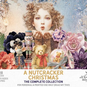 Nutcracker Christmas Digital Scrapbook Bundle - Mixed Media Papers And Elements (Instant Download)