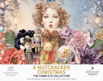 Nutcracker Christmas Digital Scrapbook Bundle - Mixed Media Papers And Elements (Instant Download)