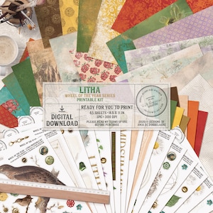 Litha Midsummer Printable Kit, Wheel Of The Year, Summer Solstice, Gift For Wicca, Junk Journal