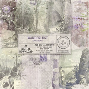Sovrapposizioni di Photoshop di viaggio, trasferimenti a sfregamento, paesaggio vintage, download istantaneo, scrapbooking digitale