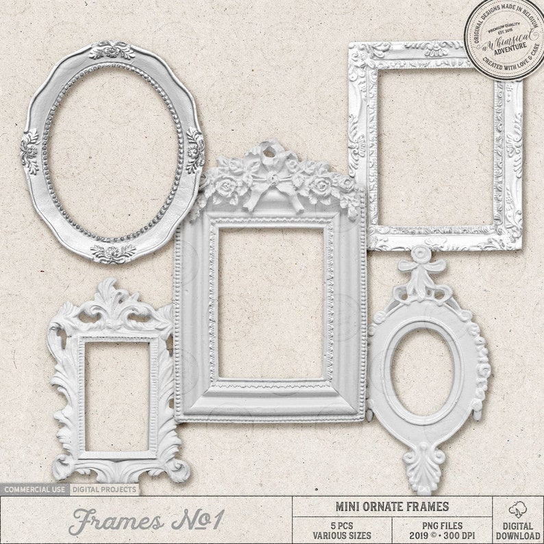 White Ornate Frames, Clip Art Commercial Use, Shabby Chic, Scrapbook Elements, Instant Download image 1