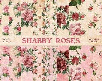 Rose vittoriane, carta digitale floreale, texture shabby chic, download immediato, primavera romantica