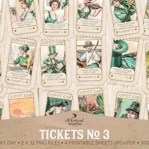 Irish Ephemera, St Patricks Day Tickets, Today Is Your Lucky Day, Saint Patrick Digital Paper Crafting, Printable Irish Journal Paper, Luck image 1