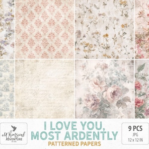 Carta da parati floreale romantica "Orgoglio e pregiudizio" in stile scrapbooking, download digitale, regalo per gli amanti dei libri di Jane Austen per matrimonio, diario spazzatura
