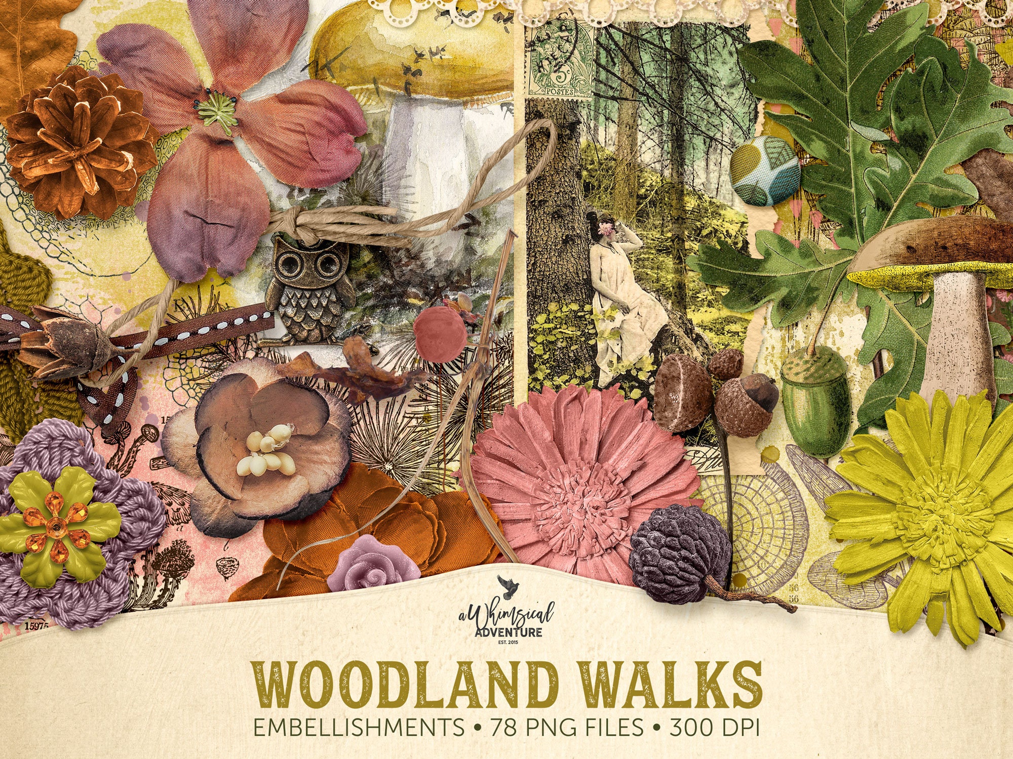 Rustic Digital Scrapbook Elements Botanical Embellishments - Etsy