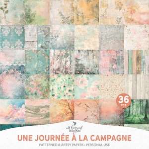 Cottagecore, campagne et vie à la ferme, papiers techniques mixtes pour scrapbooking, arrière-plans minables en téléchargement numérique, cadeau pour amoureux de la nature