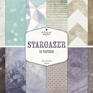 Papel digital Stargazer, hojas con fondos galácticos, mapas estelares antiguos, papeles digitales de astronomía, hojas de álbumes de recortes celestiales, patrones de estrellas