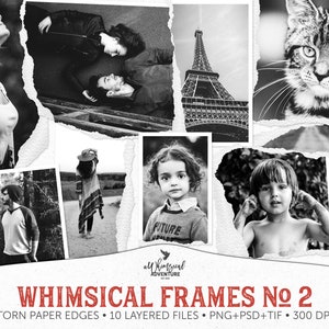 Cadres effet vieilli, jeu de cadres, bords déchirés, téléchargement immédiat, scrapbooking numérique, pour livre photo, modèles superposés pour Photoshop
