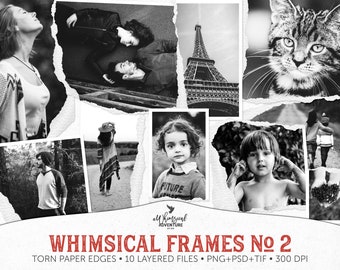 Distressed Frames, Bilderrahmen-Set, zerrissene Kanten, sofortiger Download, digitales Scrapbooking, für Fotobuch, Layered Vorlagen für Photoshop