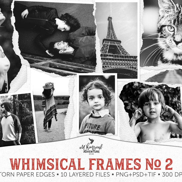 Distressed Frames, Picture Frame Set, Torn Edges, Instant Download, Digital Scrapbooking, For Photo Book, Layered Templates For Photoshop