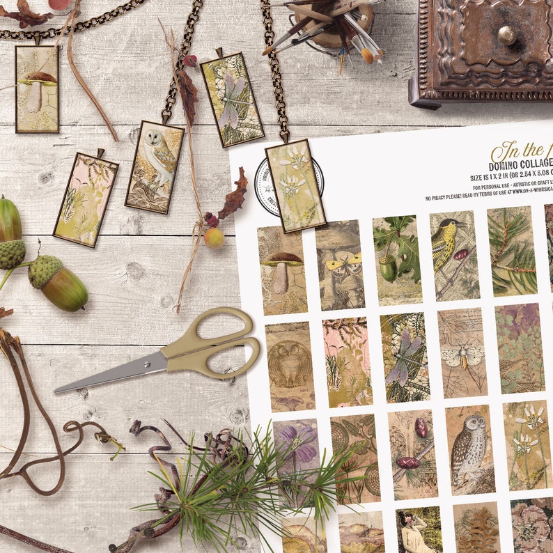 Domino Collage Sheet, Woodland Theme, Printable 1x2 Domino Images, Into The Forest, DIY Kit, Instant Download image 2