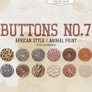 Realistische houten knopen, dierenprint, luipaardzebragirafprint, digitale plakboekelementen, dierentuin en safari, commercieel gebruik, CU-clipart