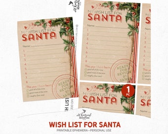 Printable Vintage Christmas Shopping List, Digital Download Holiday Gift Planner, Letter To Santa Order Form Collage Sheet