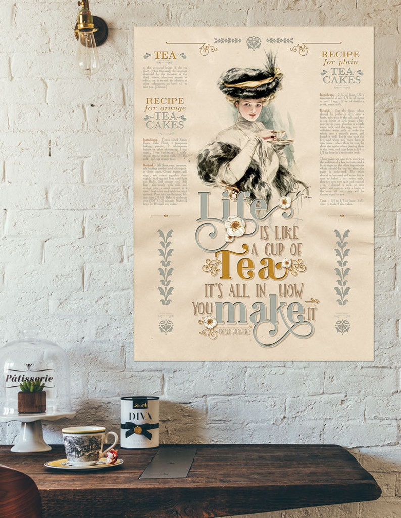 Kitchen Decor, Digital Download, Printable Wall Art, Victorian Style, Home Decor, Tea, Cakes, Recipes, Motivational Quote, Vintage Lady image 5