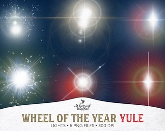 Yule Fairy Lights, Lens Flare Overlays, Wheel Of The Year, Instant Download, Winter Solstice, Digital Scrapbooking, Light Overlays