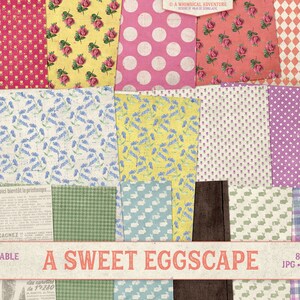 Papel imprimible, papel para álbum de recortes digital de Pascua, tema de primavera vintage, hojas tamaño carta, descarga instantánea