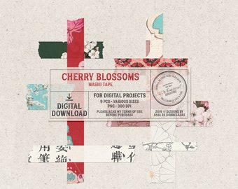 Cherry Blossom, Washi Tape, Asian Style, Floral Tape, Digital Download, Japanese Art, Spring Ideas