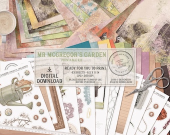 Mr McGregor's Garden, Printable Scrapbook Kit, Peter Rabbit, Instant Download, Beatrix Potter, Country Living