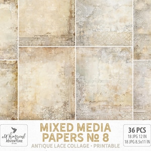 Antike Spitze Distressed druckbare Scrapbook-Papier, digitaler Download Grunge Vintage Mixed Media Seiten für Kunst oder Junk-Journal