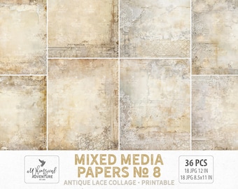 Antique Lace Distressed Printable Scrapbook Paper, Digital Download Grunge Vintage Mixed Media Pages For Art Or Junk Journal