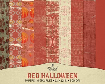 Pumpkin Spice, Red Paper For Halloween, Ornamental Pattern, Digital Paper, Instant Download, Grunge Roses, Digital Scrapbook, Burlap Texture