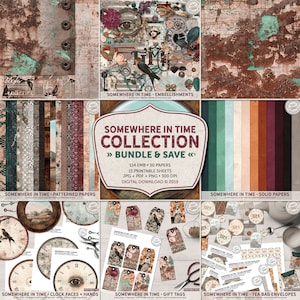 Agrupe y ahorre, En algún lugar del tiempo, Scrapbooking digital, Estilo victoriano, Decoración Steampunk, Engranajes y ruedas dentadas, Metal oxidado, Descarga digital