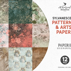 Sylvanescence Whimsical Enchanted Forest Scrapbook Paper, Digital Download Forestcore Mixed Media Botanical Fantasy And Watercolor Art