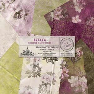 Papeles imprimibles de azaleas, papel floral tamaño carta, descarga instantánea, regalo para mujeres, rosa y verde lima