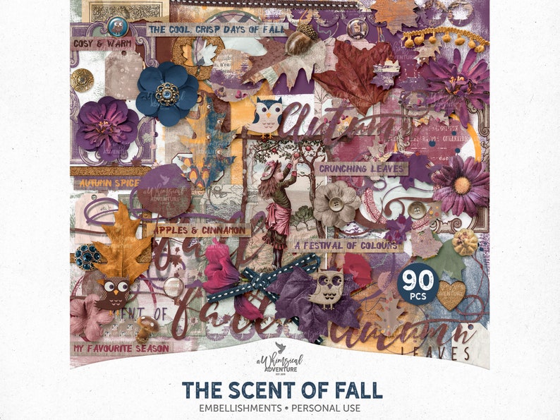 El aroma de otoño otoño decoración Scrapbook Elementos PNG Clipart, Descarga instantánea Arte de medios mixtos Pintura digital y efímera imagen 1
