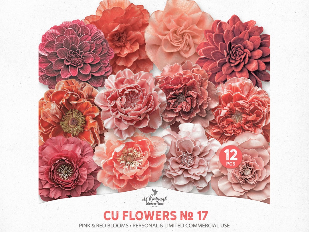 Pink and Red Spring Flowers PNG Clipart Files, Digital Download Floral ...