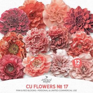 Archivos PNG de flores de primavera rosas y rojas, descarga digital de elementos florales para álbumes de recortes para uso personal y comercial limitado
