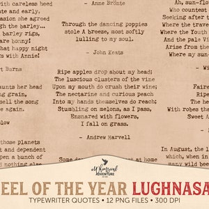 Arte de palabras de Lughnasadh, citas de agosto, poemas escritos a máquina, celebración de Lammas, rueda del año