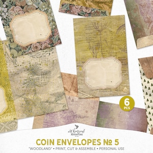 Printable Coin Envelopes, Junk Journal, DIY Paper Bag, Digital Collage Sheet, Instant Download
