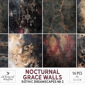 Dark Academia Baroque And Ornate Victorian Gothic Wallpaper Backgrounds, Digital Download Vintage Damask And Marble Pattern Scrapbook Papers