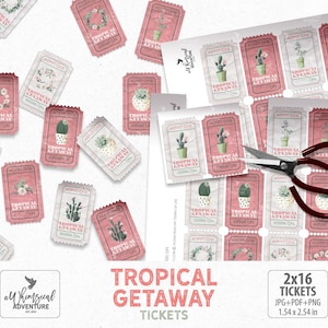 Printable Cactus And Succulent Tropical Party Raffle Tickets, Digital Download Cute Mexican Style Ticket For Scrapbooking And Junk Journal