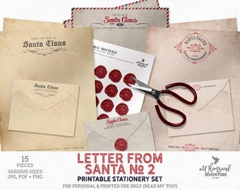 Letter From Santa Printable Vintage Christmas Stationery, Santa Claus North Pole Letterhead And Envelopes With Wax Seals (Digital Download)