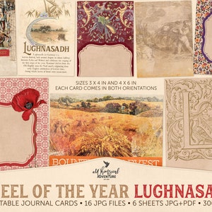Cartes de journalisation imprimables, Fête des récoltes de Lughnasadh, Roue de l'année, téléchargement immédiat