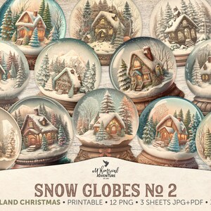 Paquete de álbum de recortes y diario basura con bolas de nieve navideñas imprimibles, descarga digital, decoración navideña de corte quisquilloso de estilo vintage