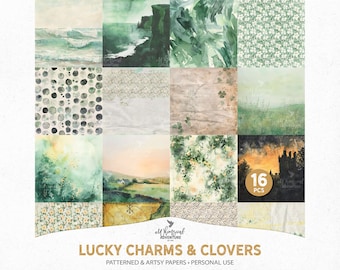 Lucky Charms And Clovers Digital Scrapbooking Papers, Instant Download Patterned And Artsy Papers For St Patricks Day