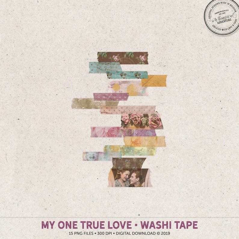 Digital Washi Tape, My One True Love, Rose Patterns, Valentine's Day, Engagement Photo Album, Instant Download, Romantic Scrapbook Idea image 1