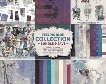 Feeling Blue, Self-Care Package, Best Value Bundle, Anti-Anxiety, Art Journal Pages, Express Yourself, Mixed Media, Mental Health Art