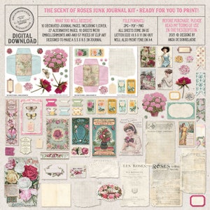 Scent Of Roses, Printable Junk Journal Kit, Shabby Chic, Vintage Botanicals, Digital Download image 8